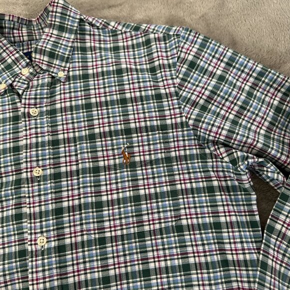 Ralph Lauren Green Plaid Button Down Long Sleeve Shirt MEDIUM Color Pony - Picture 2 of 6